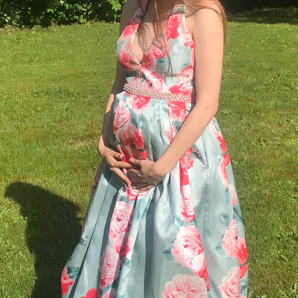 Ball gown with pearl belt